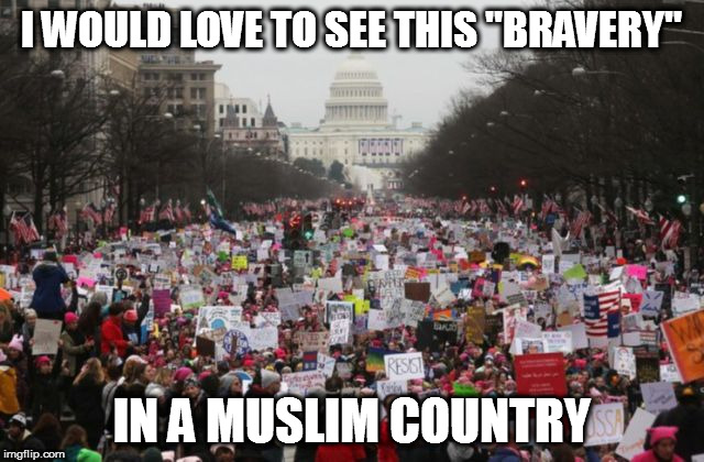 I WOULD LOVE TO SEE THIS "BRAVERY"; IN A MUSLIM COUNTRY | image tagged in woman women female muslim march 8 th 3/8 | made w/ Imgflip meme maker