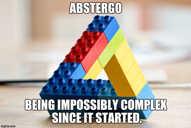 ABSTERGO; BEING IMPOSSIBLY COMPLEX SINCE IT STARTED. | image tagged in impossible legos | made w/ Imgflip meme maker