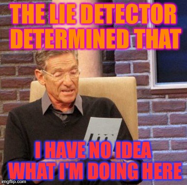 Maury Lie Detector | THE LIE DETECTOR DETERMINED THAT; I HAVE NO IDEA WHAT I'M DOING HERE | image tagged in memes,maury lie detector | made w/ Imgflip meme maker