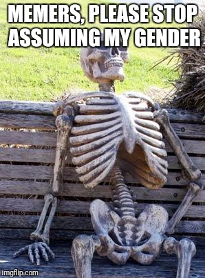 The Struggle has never been more Real | MEMERS, PLEASE STOP ASSUMING MY GENDER | image tagged in memes,waiting skeleton,funny | made w/ Imgflip meme maker