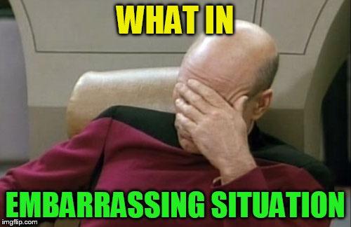 Captain Picard Facepalm Meme | WHAT IN EMBARRASSING SITUATION | image tagged in memes,captain picard facepalm | made w/ Imgflip meme maker