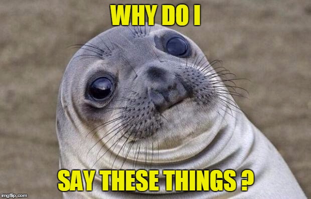 Awkward Moment Sealion Meme | WHY DO I SAY THESE THINGS ? | image tagged in memes,awkward moment sealion | made w/ Imgflip meme maker