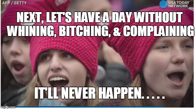 a day without...... | NEXT, LET'S HAVE A DAY WITHOUT WHINING, BITCHING, & COMPLAINING; IT'LL NEVER HAPPEN. . . . . | image tagged in a day without women,a day without whining,bitching,complaining | made w/ Imgflip meme maker