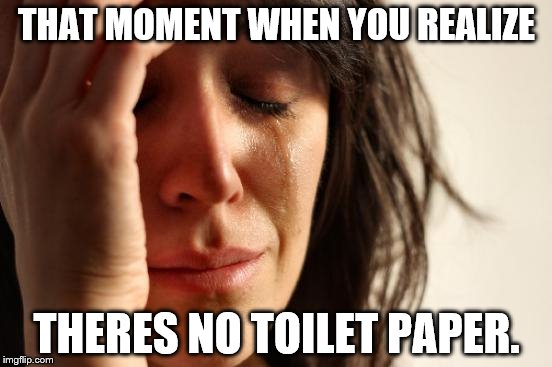 First World Problems Meme | THAT MOMENT WHEN YOU REALIZE; THERES NO TOILET PAPER. | image tagged in memes,first world problems | made w/ Imgflip meme maker