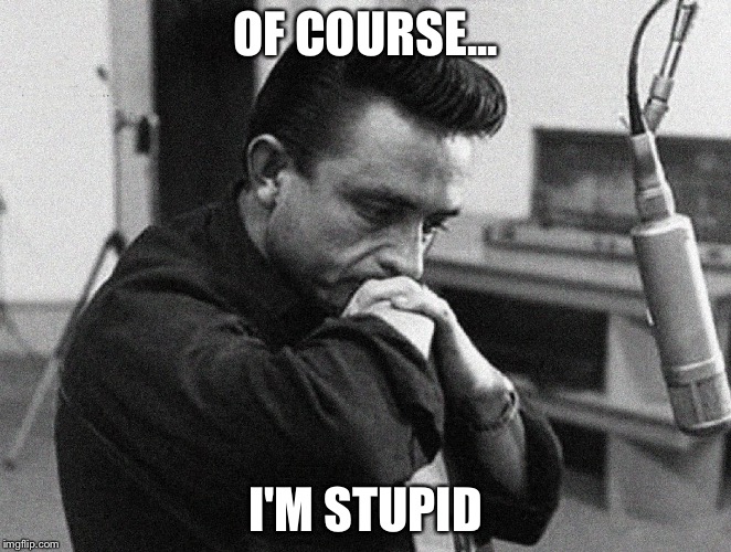 Johnny Cash Disappointed | OF COURSE... I'M STUPID | image tagged in johnny cash disappointed | made w/ Imgflip meme maker