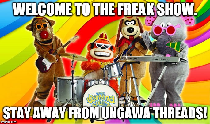 Banana Splits | WELCOME TO THE FREAK SHOW. STAY AWAY FROM UNGAWA THREADS! | image tagged in banana splits | made w/ Imgflip meme maker