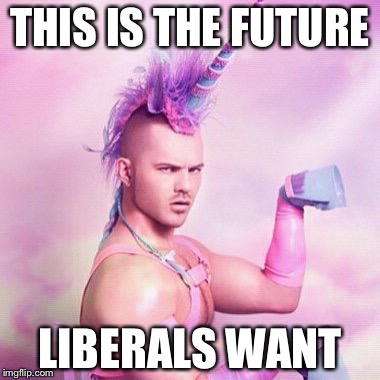 Unicorn MAN | THIS IS THE FUTURE; LIBERALS WANT | image tagged in memes,unicorn man | made w/ Imgflip meme maker