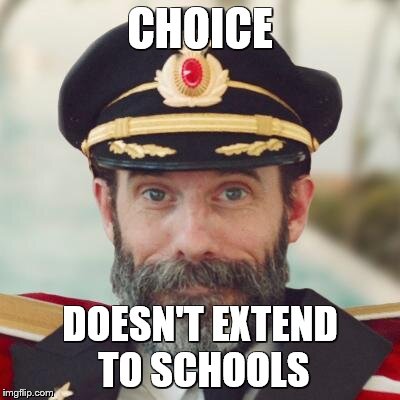 Captain Obvious | CHOICE DOESN'T EXTEND TO SCHOOLS | image tagged in captain obvious | made w/ Imgflip meme maker