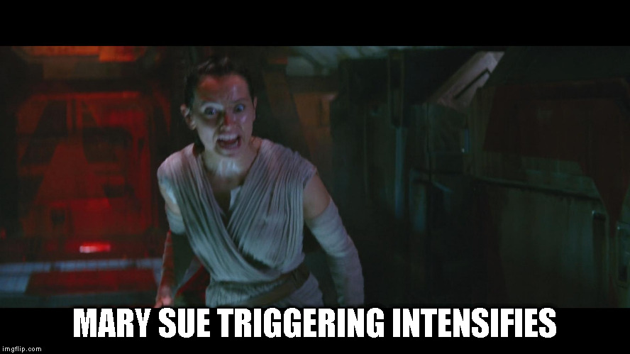 Overly Attached Rey | MARY SUE TRIGGERING INTENSIFIES | image tagged in overly attached rey | made w/ Imgflip meme maker