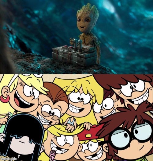 Loud sisters love baby Groot | image tagged in the loud house,guardians of the galaxy,baby groot,cuteness overload | made w/ Imgflip meme maker