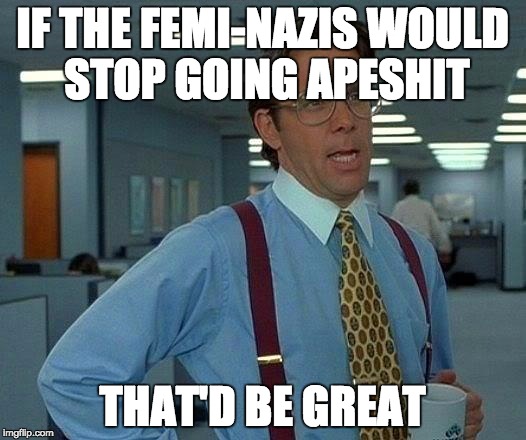 That Would Be Great Meme | IF THE FEMI-NAZIS WOULD STOP GOING APESHIT; THAT'D BE GREAT | image tagged in memes,that would be great | made w/ Imgflip meme maker