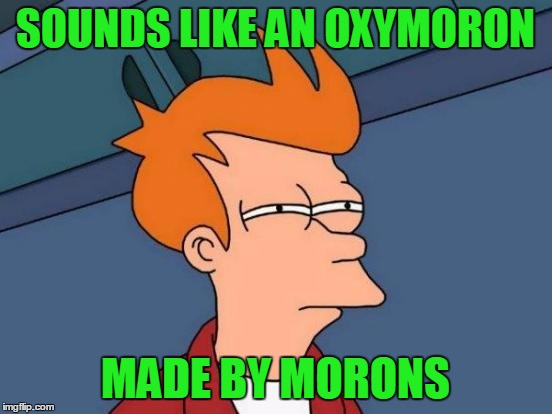 Futurama Fry Meme | SOUNDS LIKE AN OXYMORON MADE BY MORONS | image tagged in memes,futurama fry | made w/ Imgflip meme maker