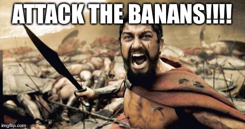 Sparta Leonidas Meme | ATTACK THE BANANS!!!! | image tagged in memes,sparta leonidas | made w/ Imgflip meme maker