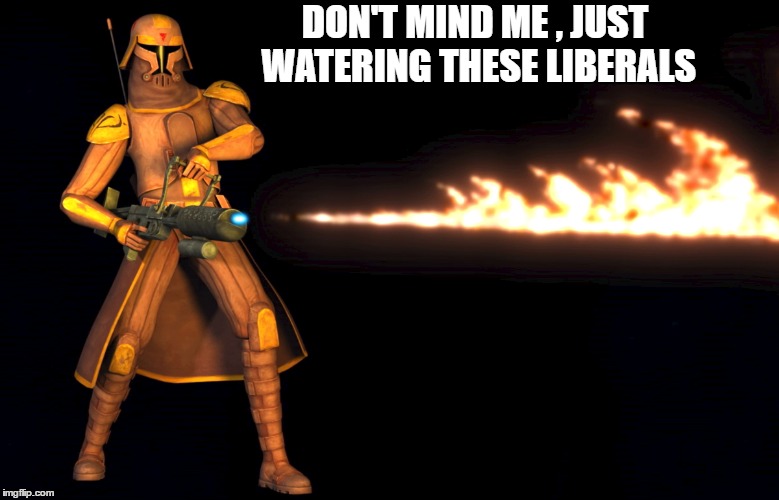 DON'T MIND ME , JUST WATERING THESE LIBERALS | image tagged in clone trooper | made w/ Imgflip meme maker