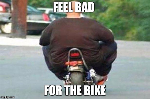 Fat guy on a little bike  | FEEL BAD; FOR THE BIKE | image tagged in fat guy on a little bike | made w/ Imgflip meme maker