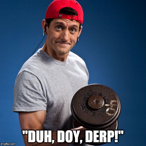 paulie ryan | "DUH, DOY, DERP!" | image tagged in paul ryan,moron,overrated,scumbag republicans,dickhead,congress | made w/ Imgflip meme maker