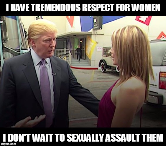 TRUMP FOR WOMEN | I HAVE TREMENDOUS RESPECT FOR WOMEN; I DON'T WAIT TO SEXUALLY ASSAULT THEM | image tagged in donald trump,trump | made w/ Imgflip meme maker