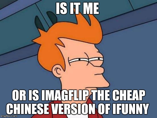 Futurama Fry Meme | IS IT ME; OR IS IMAGFLIP THE CHEAP CHINESE VERSION OF IFUNNY | image tagged in memes,futurama fry | made w/ Imgflip meme maker