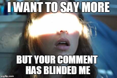 blinded | I WANT TO SAY MORE; BUT YOUR COMMENT HAS BLINDED ME | image tagged in blinded | made w/ Imgflip meme maker