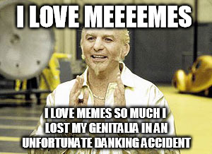 I LOVE MEEEEMES; I LOVE MEMES SO MUCH I LOST MY GENITALIA IN AN UNFORTUNATE DANKING ACCIDENT | image tagged in goldmember i love | made w/ Imgflip meme maker