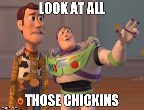 X, X Everywhere | LOOK AT ALL; THOSE CHICKINS | image tagged in memes,x x everywhere | made w/ Imgflip meme maker