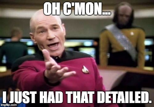 Picard Wtf | OH C'MON... I JUST HAD THAT DETAILED. | image tagged in memes,picard wtf | made w/ Imgflip meme maker