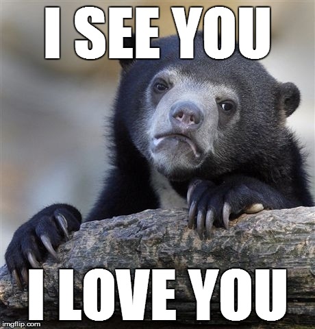 Confession Bear | I SEE YOU; I LOVE YOU | image tagged in memes,confession bear | made w/ Imgflip meme maker