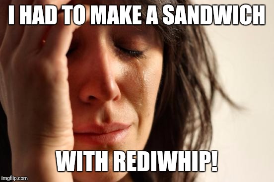 First World Problems Meme | I HAD TO MAKE A SANDWICH WITH REDIWHIP! | image tagged in memes,first world problems | made w/ Imgflip meme maker