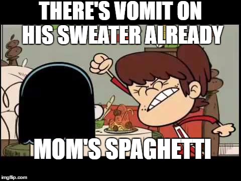 Lynn Loud listens to Eminem  | THERE'S VOMIT ON HIS SWEATER ALREADY; MOM'S SPAGHETTI | image tagged in the loud house,eminem,memes,moms spaghetti | made w/ Imgflip meme maker