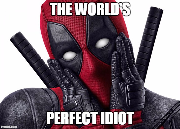 Deadpool | THE WORLD'S; PERFECT IDIOT | image tagged in funny,deadpool,superheroes,movies | made w/ Imgflip meme maker