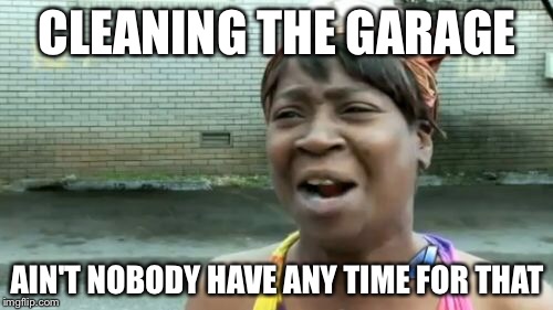 Ain't Nobody Got Time For That Meme | CLEANING THE GARAGE AIN'T NOBODY HAVE ANY TIME FOR THAT | image tagged in memes,aint nobody got time for that | made w/ Imgflip meme maker