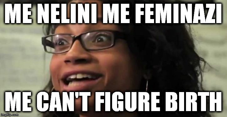 ME NELINI ME FEMINAZI; ME CAN'T FIGURE BIRTH | image tagged in me feminazi | made w/ Imgflip meme maker