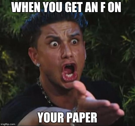 DJ Pauly D | WHEN YOU GET AN F ON; YOUR PAPER | image tagged in memes,dj pauly d | made w/ Imgflip meme maker