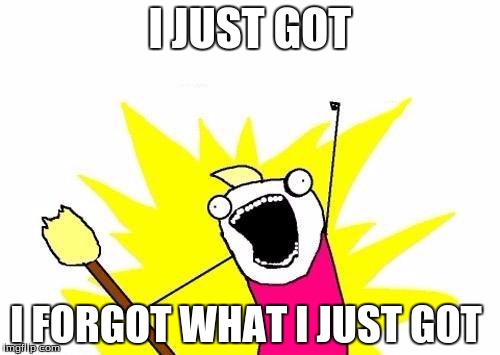 X All The Y | I JUST GOT; I FORGOT WHAT I JUST GOT | image tagged in memes,x all the y | made w/ Imgflip meme maker