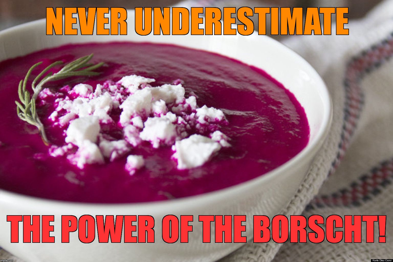 Borscht | NEVER UNDERESTIMATE; THE POWER OF THE BORSCHT! | image tagged in borscht | made w/ Imgflip meme maker