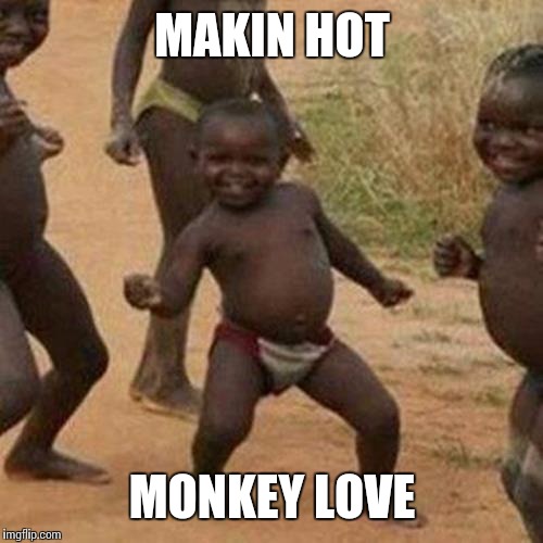 Third World Success Kid Meme | MAKIN HOT MONKEY LOVE | image tagged in memes,third world success kid | made w/ Imgflip meme maker