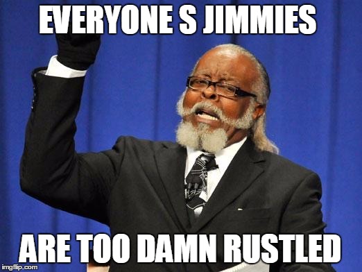 Too high guy | EVERYONE S JIMMIES; ARE TOO DAMN RUSTLED | image tagged in too high guy | made w/ Imgflip meme maker