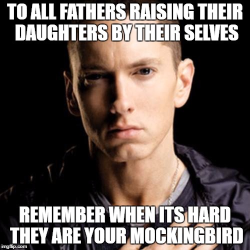 Eminem | TO ALL FATHERS RAISING THEIR DAUGHTERS BY THEIR SELVES; REMEMBER WHEN ITS HARD THEY ARE YOUR MOCKINGBIRD | image tagged in memes,eminem | made w/ Imgflip meme maker