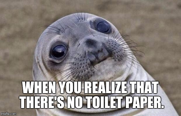 Awkward Moment Sealion Meme | WHEN YOU REALIZE THAT THERE'S NO TOILET PAPER. | image tagged in memes,awkward moment sealion | made w/ Imgflip meme maker