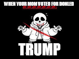 sans | WHEN YOUR MOM VOTED FOR DONLED; TRUMP | image tagged in sans | made w/ Imgflip meme maker