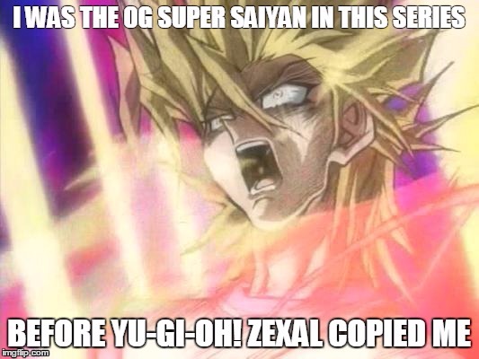 Super Saiyan Joey (Jonouchi) | image tagged in super saiyan,dragonball z,yugioh,joey wheeler,katsuya jonouchi | made w/ Imgflip meme maker