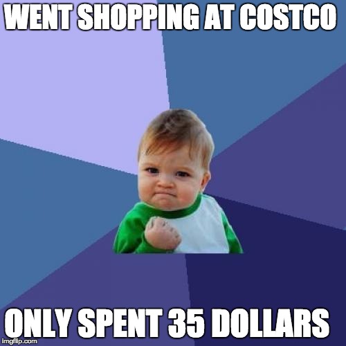 Success Kid | WENT SHOPPING AT COSTCO; ONLY SPENT 35 DOLLARS | image tagged in memes,success kid | made w/ Imgflip meme maker