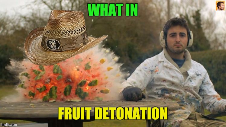What In Tarnation Week March 7th to 14th ( A Santadude Event) | WHAT IN; FRUIT DETONATION | image tagged in memes,what in tarnation,santadude,exploding,watermelon | made w/ Imgflip meme maker