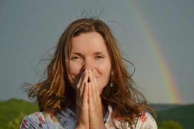 High Quality Grateful woman rainbow Blank Meme Template