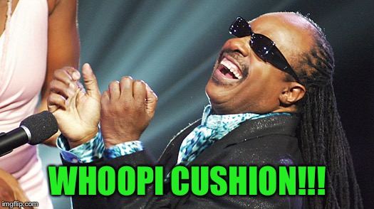 Stevie Wonder Laughing | WHOOPI CUSHION!!! | image tagged in stevie wonder laughing | made w/ Imgflip meme maker