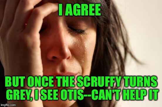 First World Problems Meme | I AGREE BUT ONCE THE SCRUFFY TURNS GREY, I SEE OTIS--CAN'T HELP IT | image tagged in memes,first world problems | made w/ Imgflip meme maker