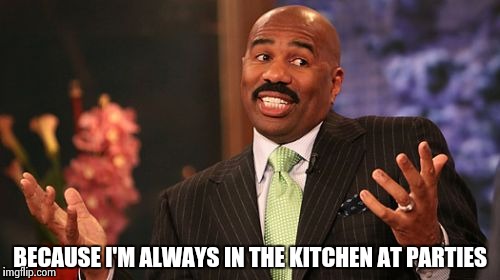 Steve Harvey Meme | BECAUSE I'M ALWAYS IN THE KITCHEN AT PARTIES | image tagged in memes,steve harvey | made w/ Imgflip meme maker