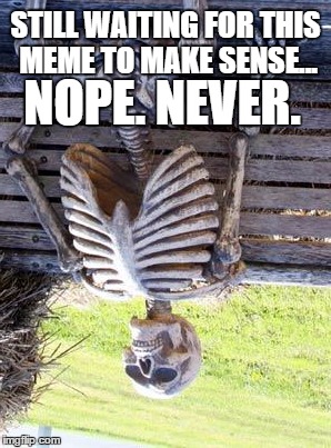 Waiting Skeleton Meme | STILL WAITING FOR THIS MEME TO MAKE SENSE... NOPE. NEVER. | image tagged in memes,waiting skeleton | made w/ Imgflip meme maker