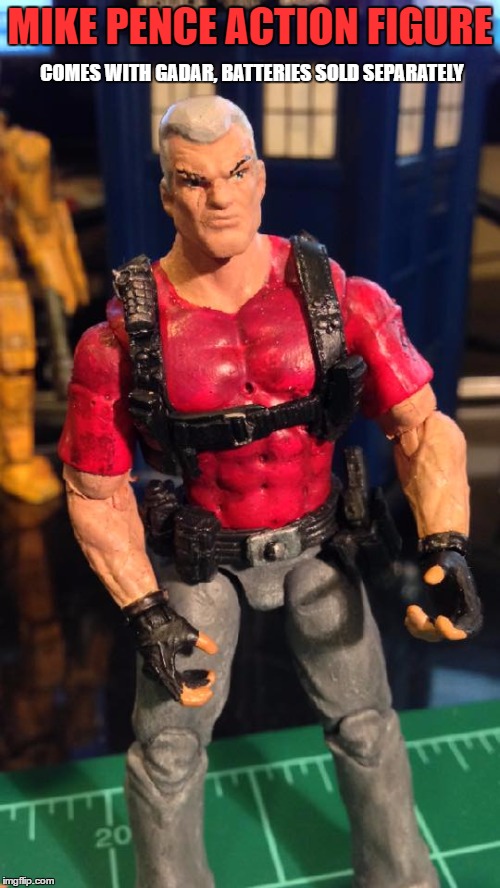 Mike Pence Doll |  MIKE PENCE ACTION FIGURE; COMES WITH GADAR, BATTERIES SOLD SEPARATELY | image tagged in action figure,doll,mike pence,gadar,gaydar,memes | made w/ Imgflip meme maker