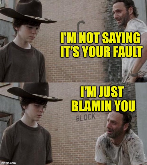 Rick and Carl Meme | I'M NOT SAYING IT'S YOUR FAULT; I'M JUST BLAMIN YOU | image tagged in memes,rick and carl | made w/ Imgflip meme maker